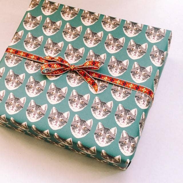 Green Cat Wrapping Paper Sheet