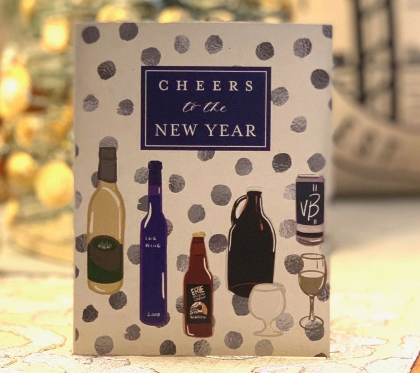 A greeting card celebrating new year with drawings of popular local wines and drinks.