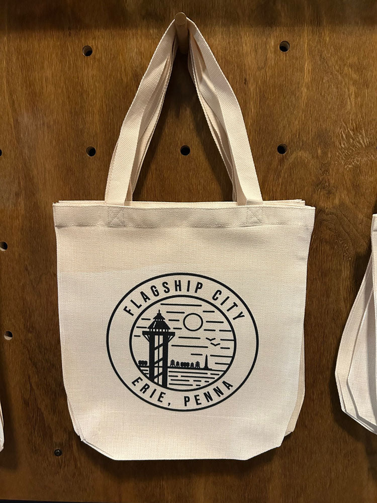 A tote bag with our Erie, Penna logo design.