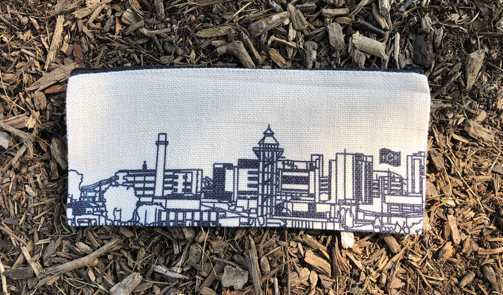 Pencil bag with drawing of Erie's bayfront.