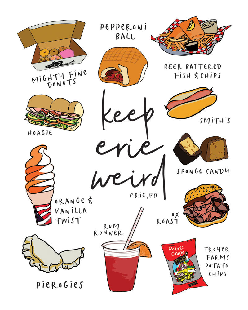 A print showcasing all of Erie's favorite foods