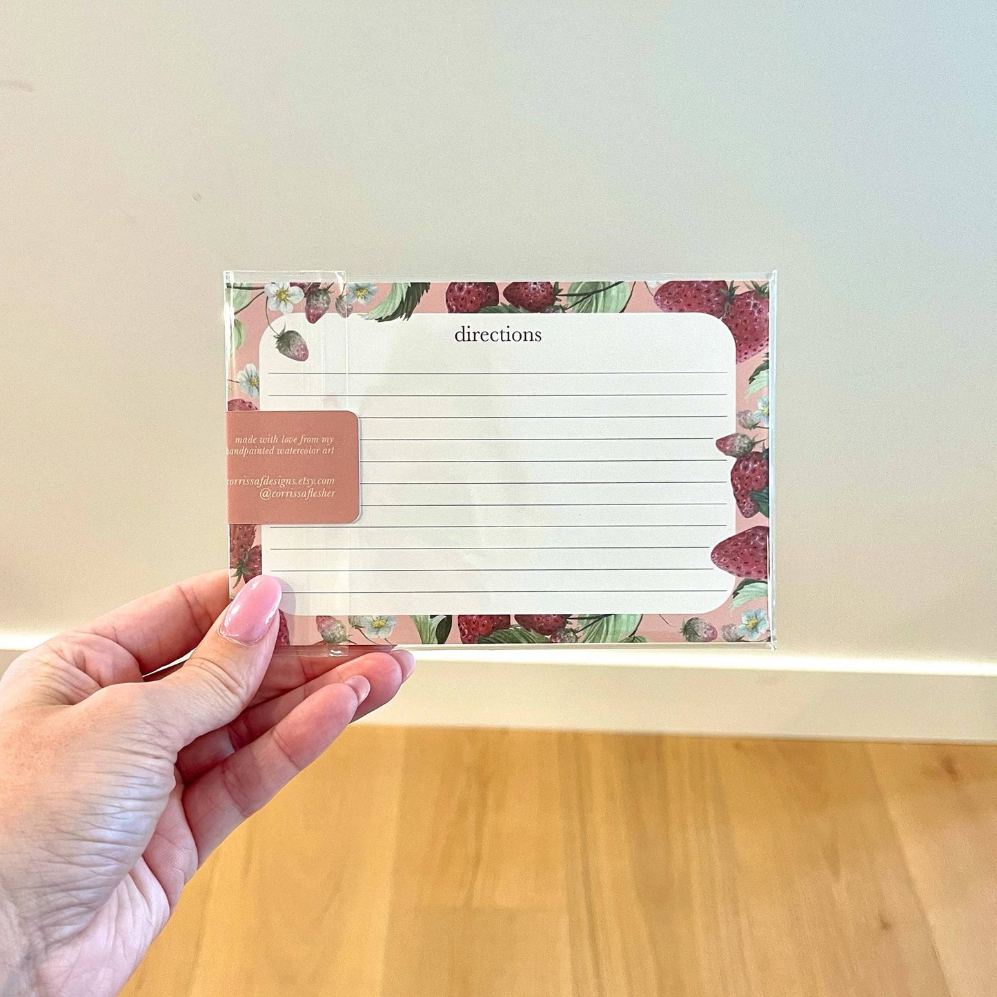 Watercolor Strawberries and Flowers Recipe Cards