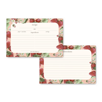 Watercolor Strawberries and Flowers Recipe Cards