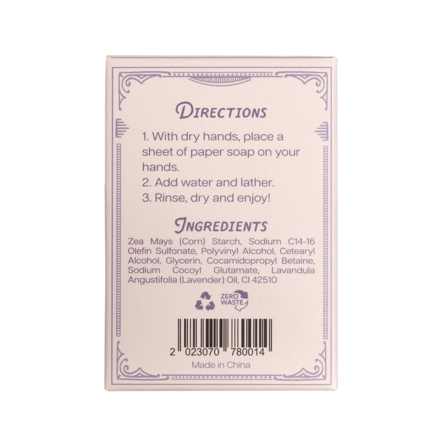 Paper Soap – Lavender Scent, Travel Size, 50 Sheets