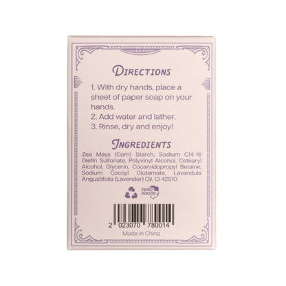 Paper Soap – Lavender Scent, Travel Size, 50 Sheets
