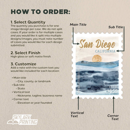 Beach Souvenir Sticker in Stamp Shape with Your City, State