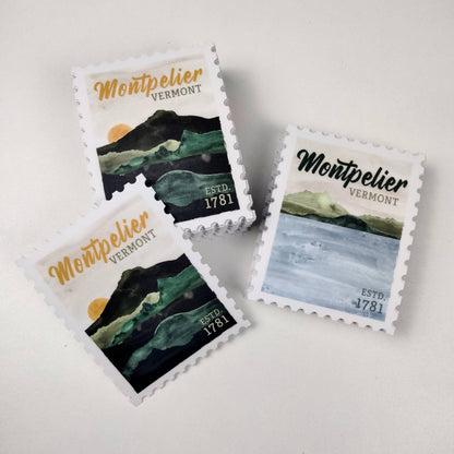 Custom Postage Stamp Souvenir Sticker with Your City, State