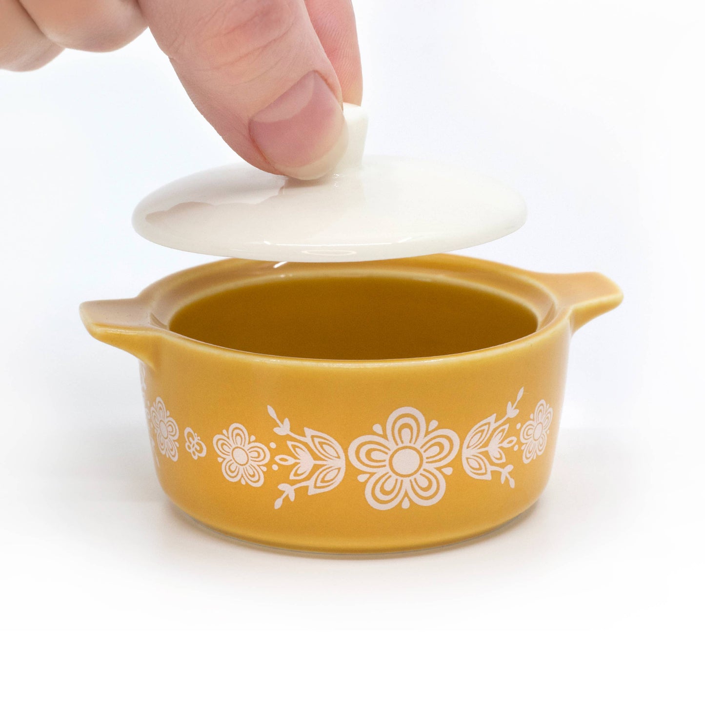 Pyrex-Inspired Butterfly Gold Casserole Ceramic Trinket Box