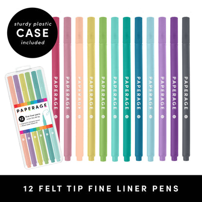 12 Pack Felt Tip Fine Line Pastel Marker Pens With Case