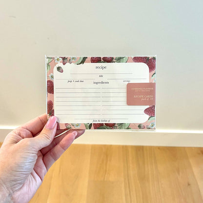 Watercolor Strawberries and Flowers Recipe Cards