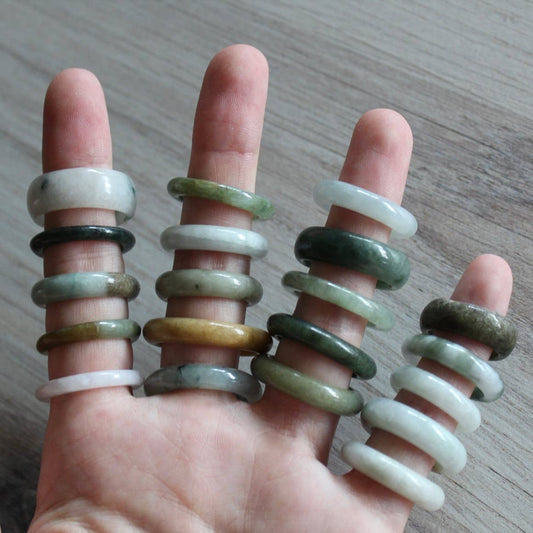 Burma Jade Rings (10 pcs) Assorted Sizes & Colors (Crystals & Stones)