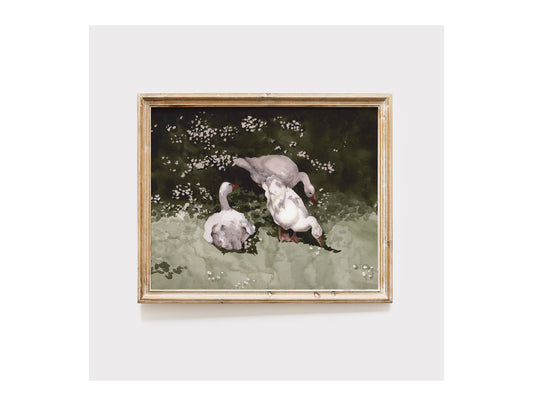 Ducks Watercolor Landscape Art Print