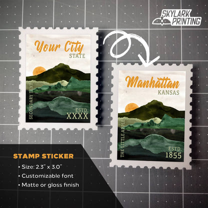 Custom Postage Stamp Souvenir Sticker with Your City, State