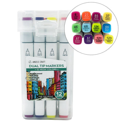 Dual Tip Markers Set, 12 Colors - 4 Color Options Available