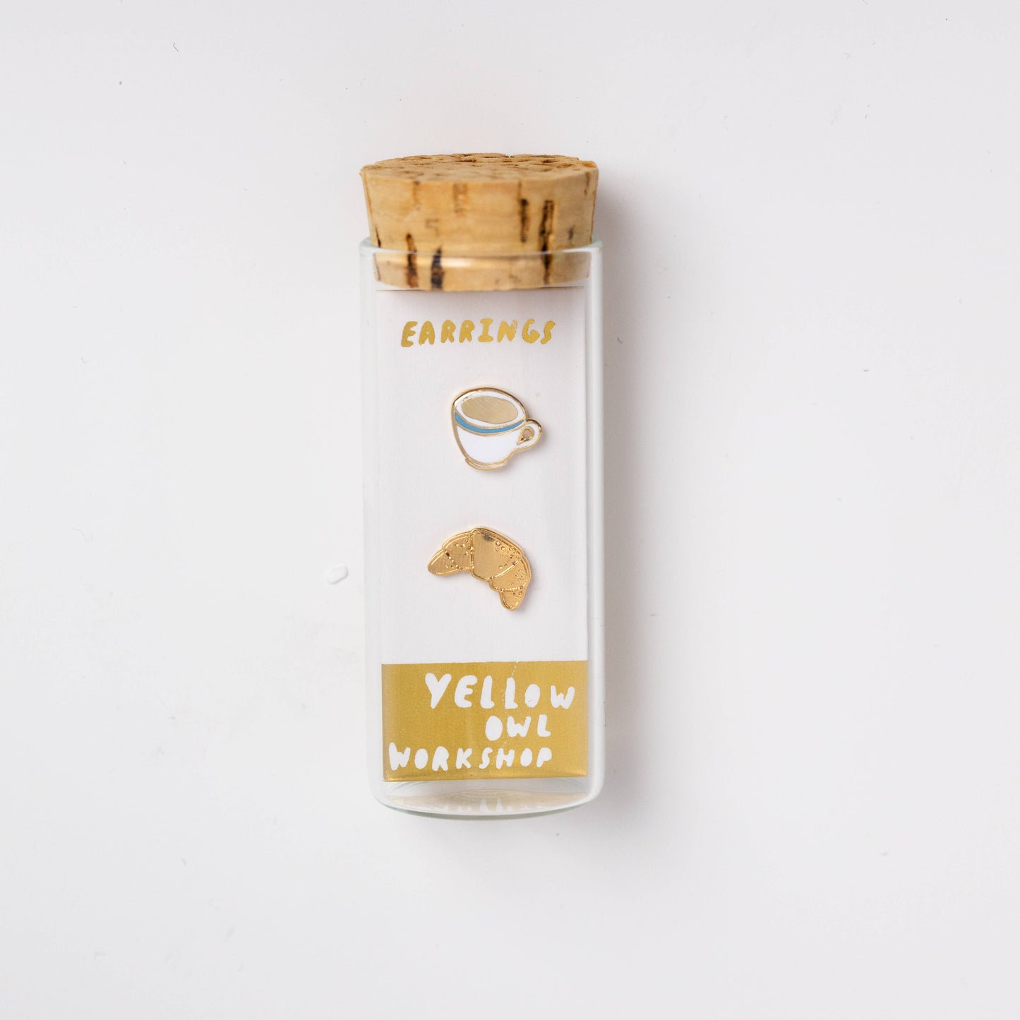 Croissant & Coffee Earrings - Gold Statement Studs