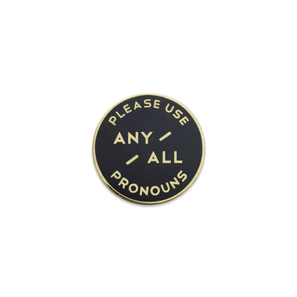 Black & Gold Circular Enamel Pronoun Pin: Any/All