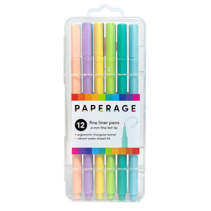 12 Pack Felt Tip Fine Line Pastel Marker Pens With Case