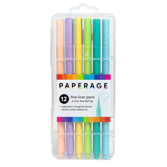 12 Pack Felt Tip Fine Line Pastel Marker Pens With Case