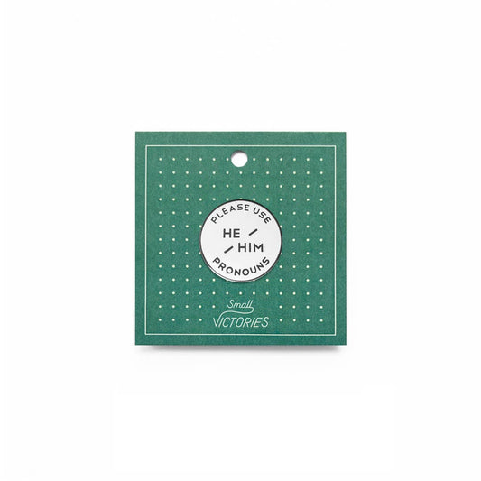 White & Black Circular Nickel Enamel Pronoun Pin: He/Him