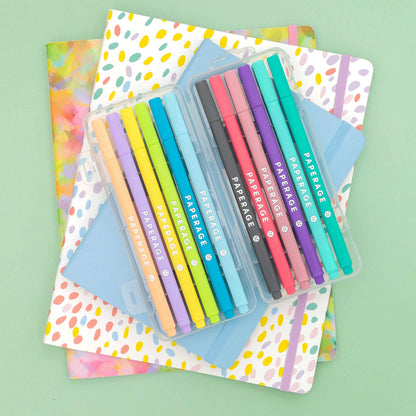 12 Pack Felt Tip Fine Line Pastel Marker Pens With Case