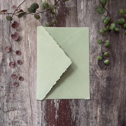 Dusky Green Handmade Paper Envelope | Recycled Cotton Rag