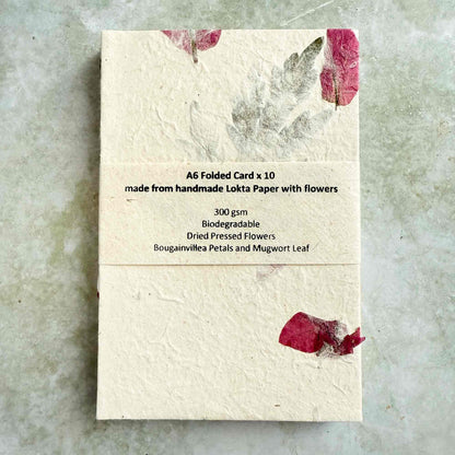 Nepalese Handmade Lokta Paper and Envelopes - Mugwort & Bougainvillea