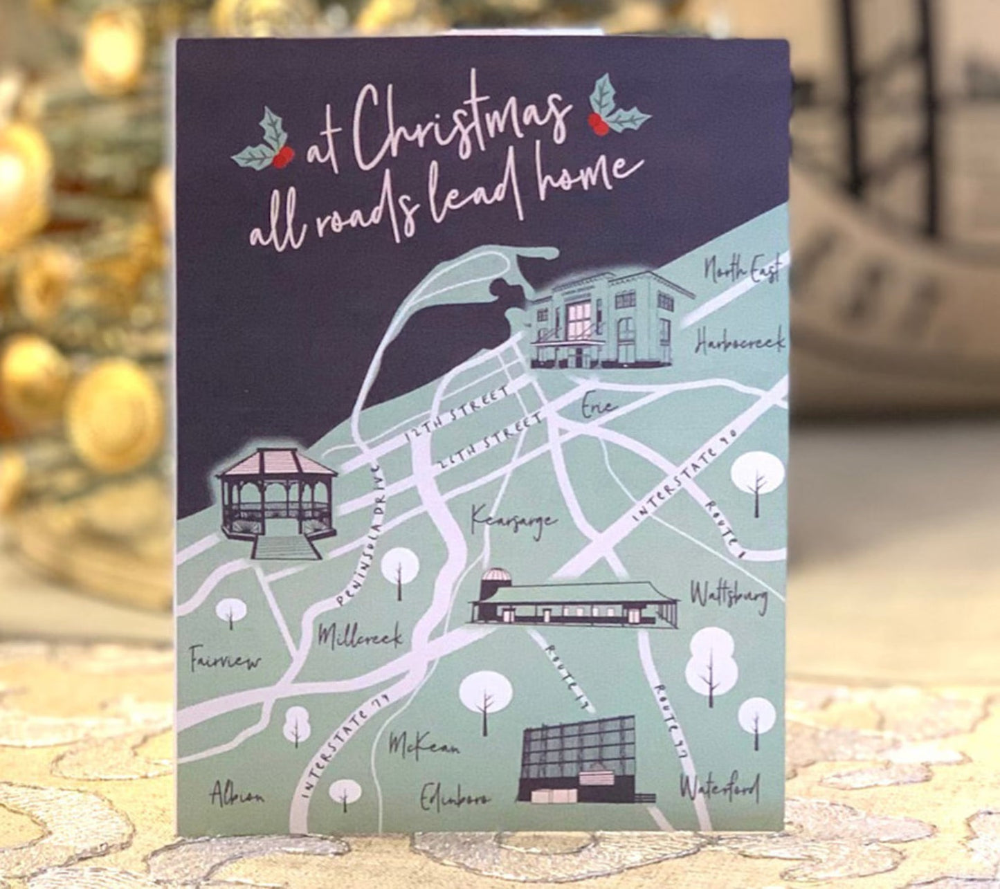 A fun holiday card showcasing the Erie area