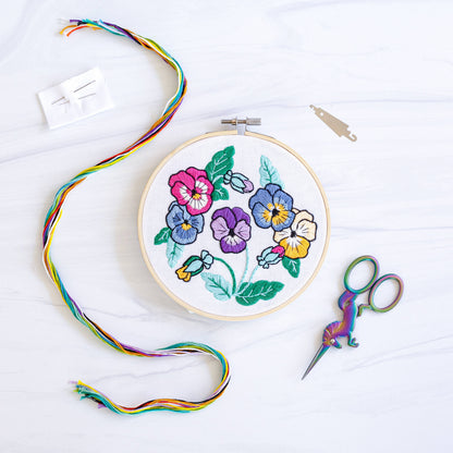 Springtime Pansies Sampler DIY PremiumEmbroidery Kit, 6 inch