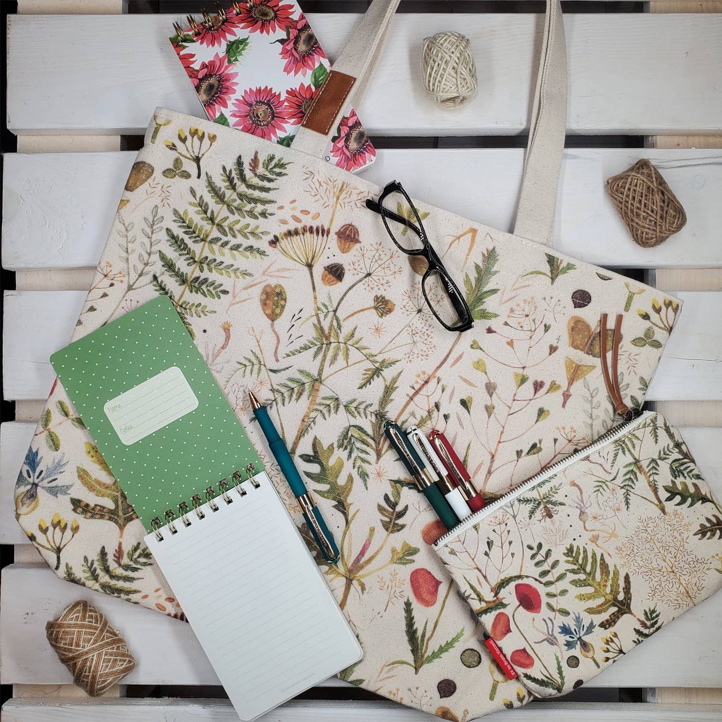 Tote Bag Canvas  -Greens and Flowers