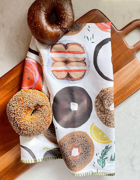 Bagel Cotton Tea Towel with Embroidered Detail