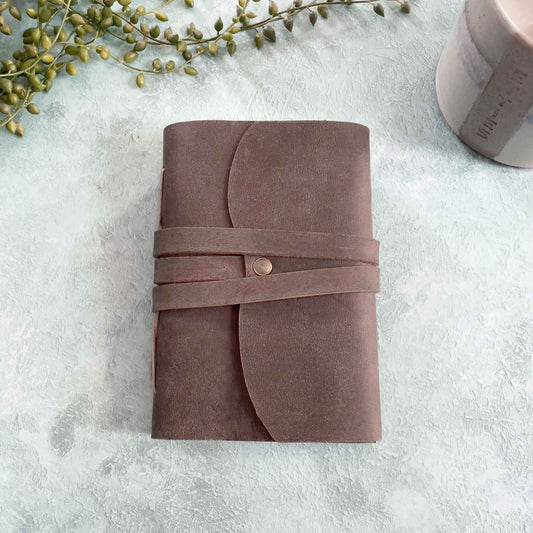A6 Handmade Leather Notebook in Gift Bag - Dark Brown |