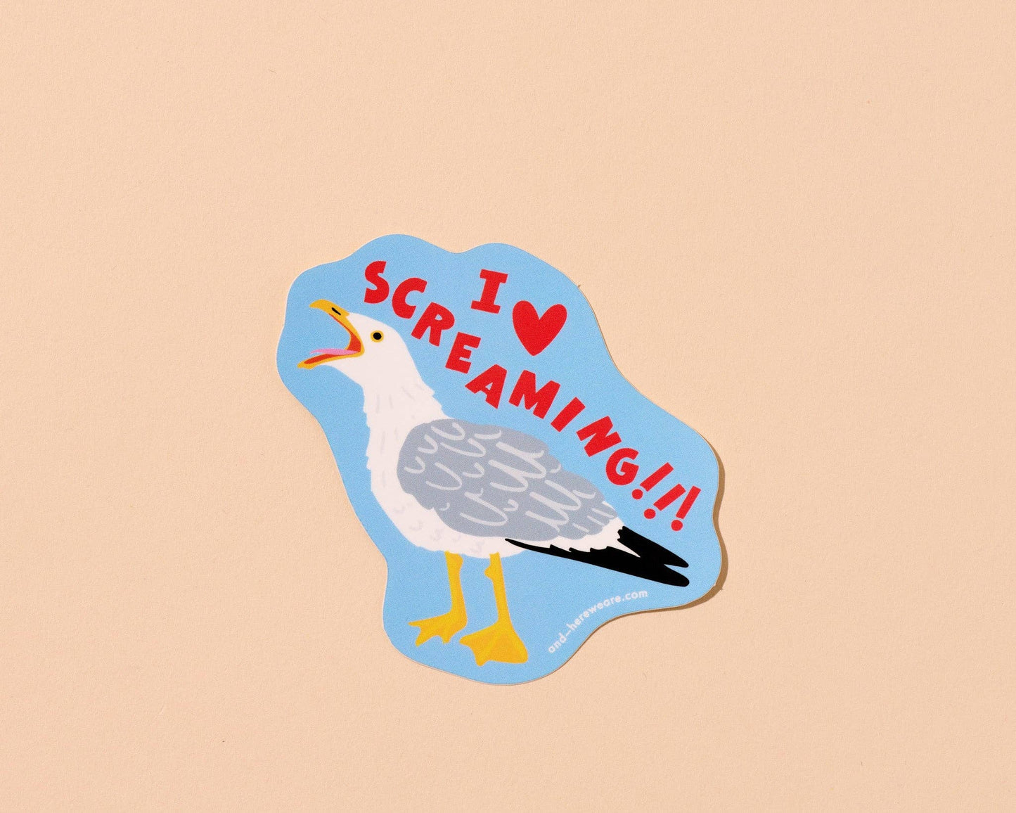 I Heart Screaming Seagull Vinyl Sticker - Made in USA - Ocean, Seaside - Stocking stuffer, Holiday, Gift Guide