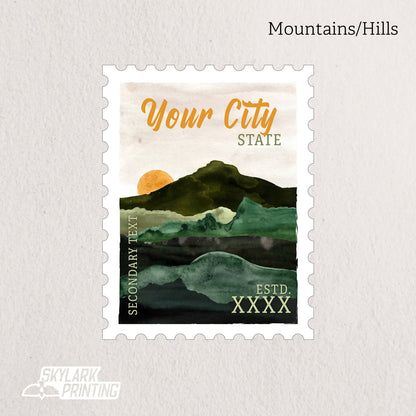 Custom Postage Stamp Souvenir Sticker with Your City, State