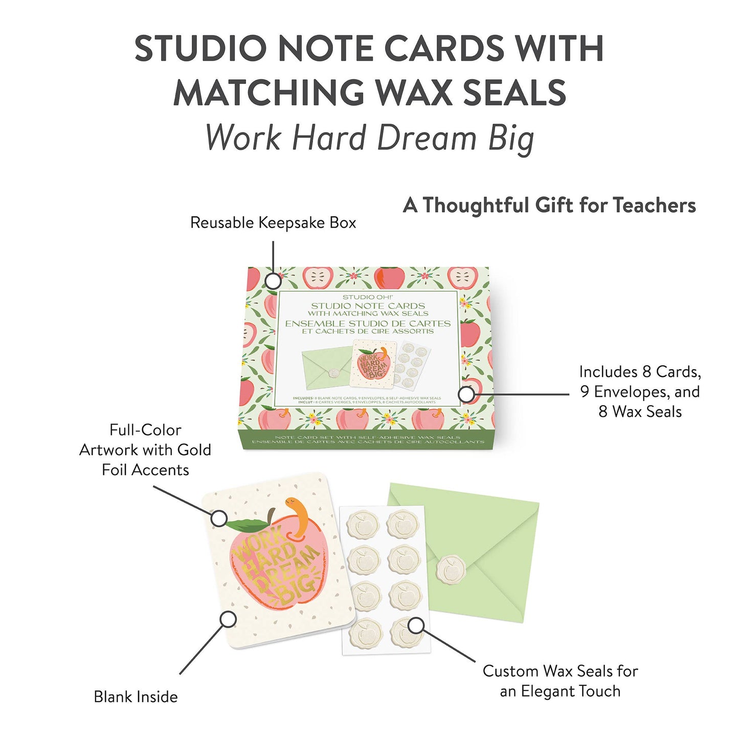 Work Hard Dream Big Studio Notecards with Matching Wax Seals