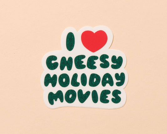 I Heart Cheesy Holiday Movies Vinyl Sticker - Made in USA - Stocking stuffer, Holiday, Gift Guide