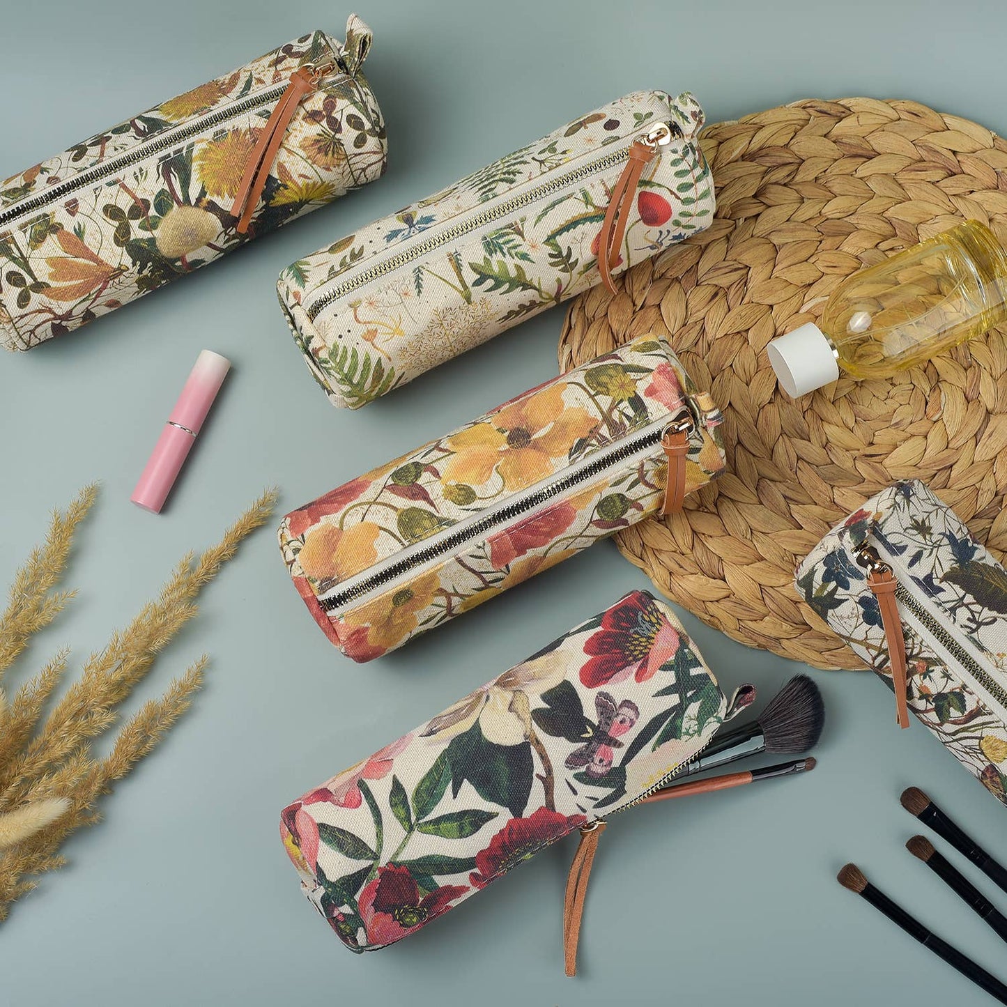 Pencil Pouch - Forest Flowers on White