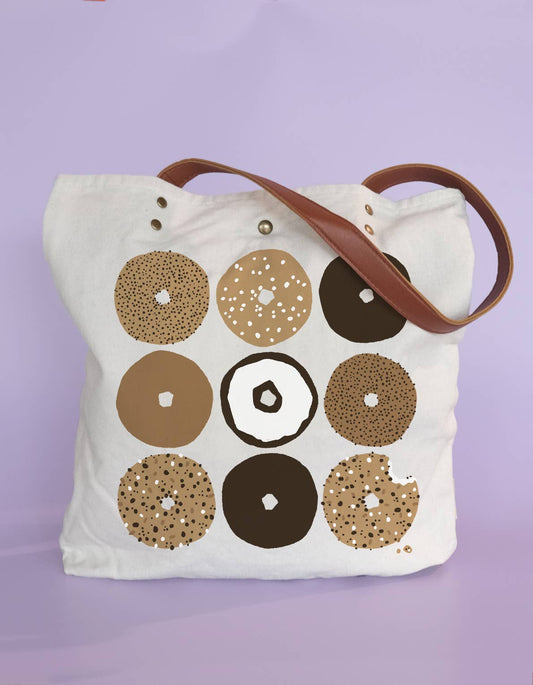 Bagels Canvas Tote Bag with Vegan Leather Handle