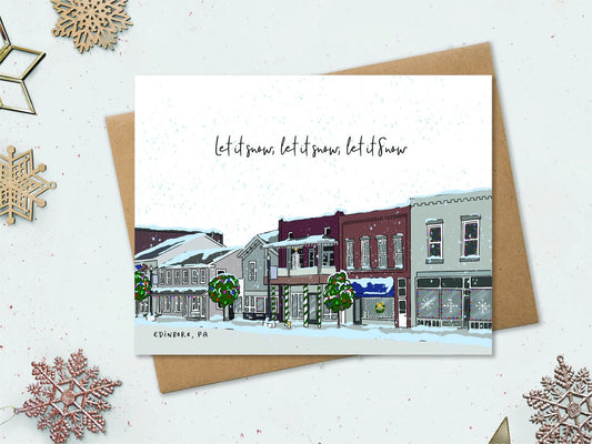 Holiday card with wintry scene