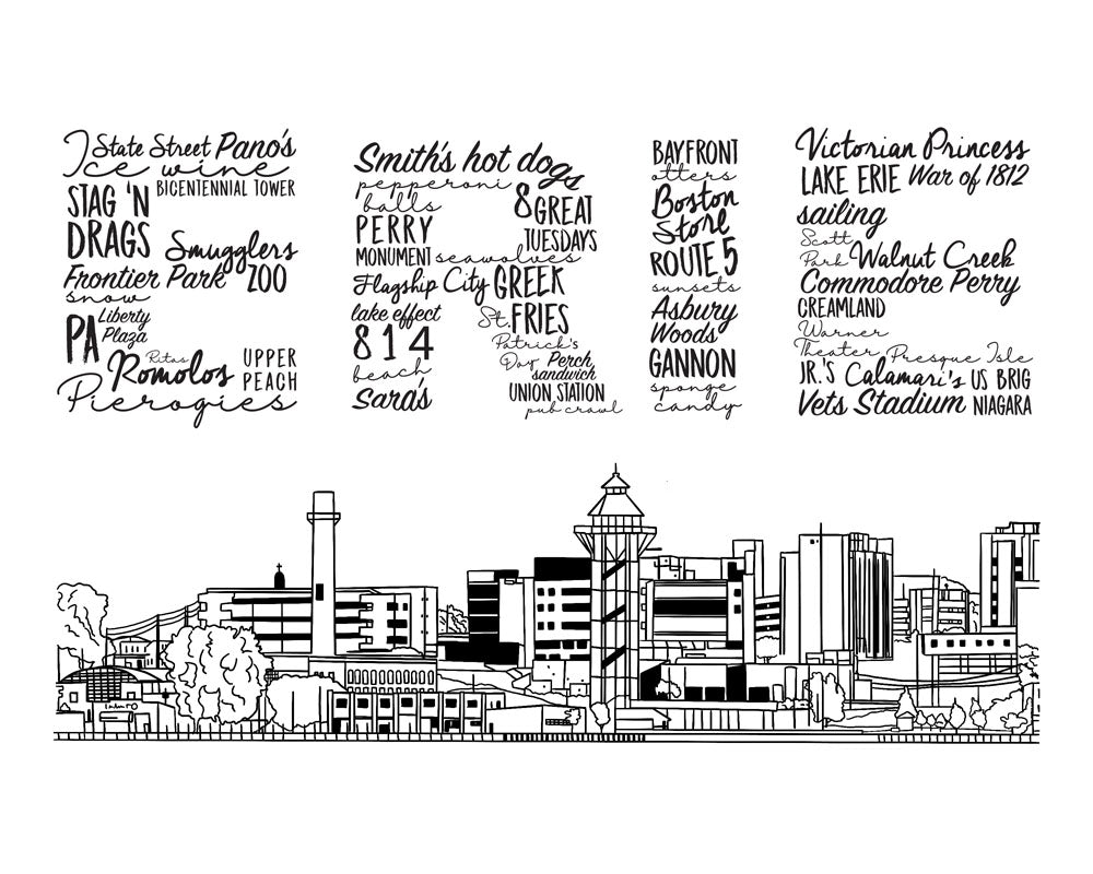 A print showcasing Erie's Bayfront skyline