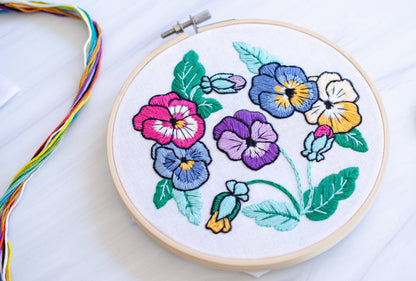 Springtime Pansies Sampler DIY PremiumEmbroidery Kit, 6 inch