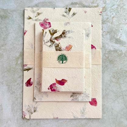 Nepalese Handmade Lokta Paper and Envelopes - Mugwort & Bougainvillea