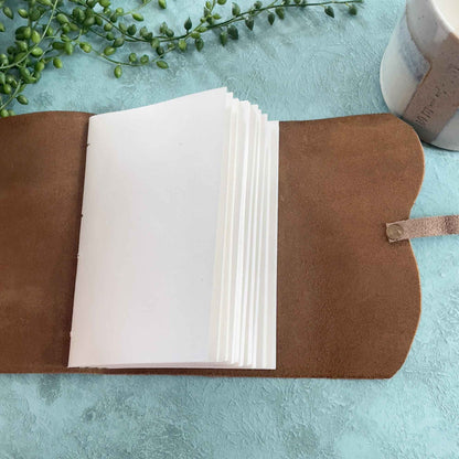 A6 Handmade Leather Notebook in Gift Bag - Tan | Tree Free