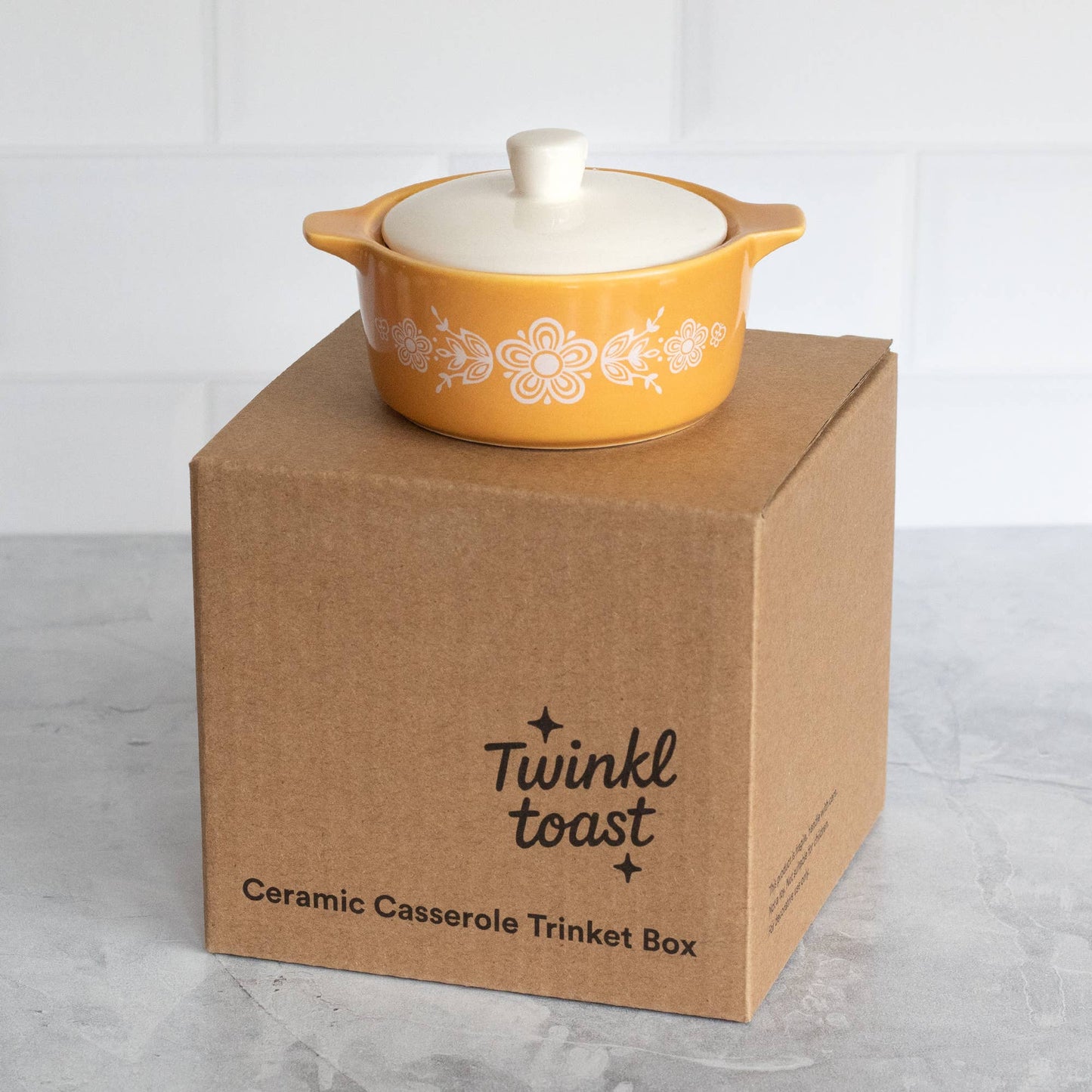 Pyrex-Inspired Butterfly Gold Casserole Ceramic Trinket Box