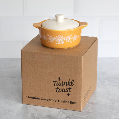 Pyrex-Inspired Butterfly Gold Casserole Ceramic Trinket Box