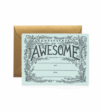 Certificate of Awesome card