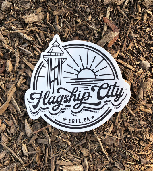 A black and white vinyl decal of the Flagship City