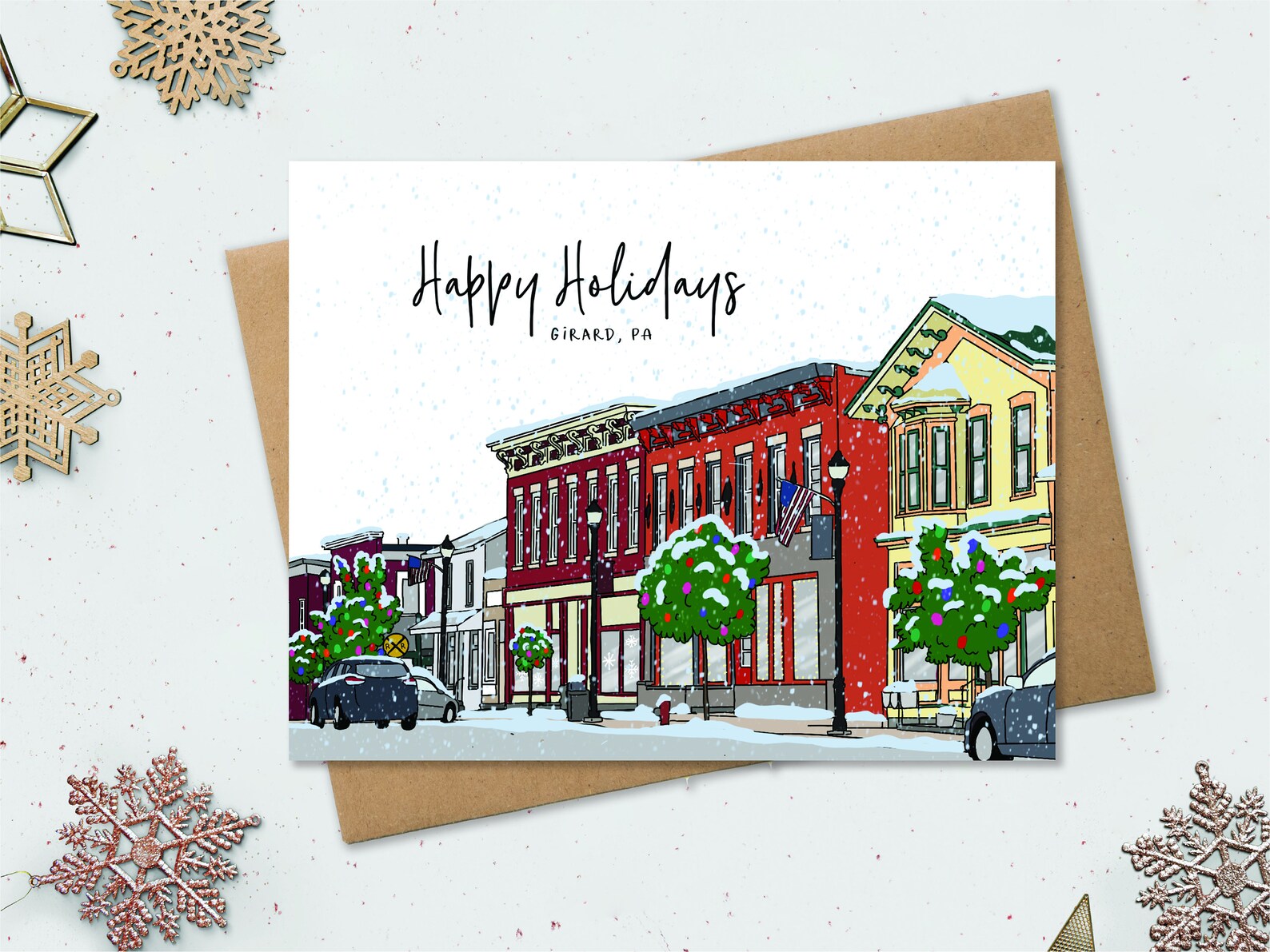 Holiday card with wintry scene