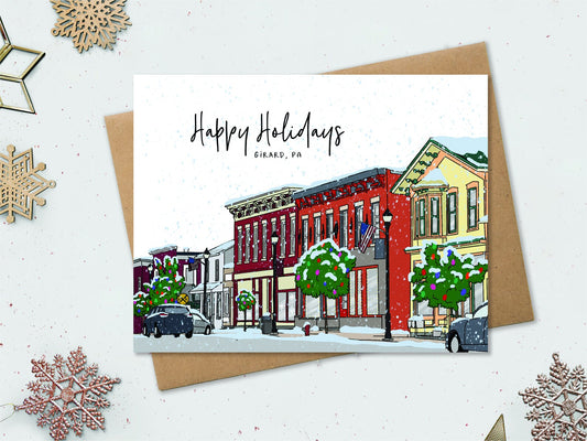 Holiday card with wintry scene
