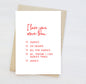 Greeting card with list