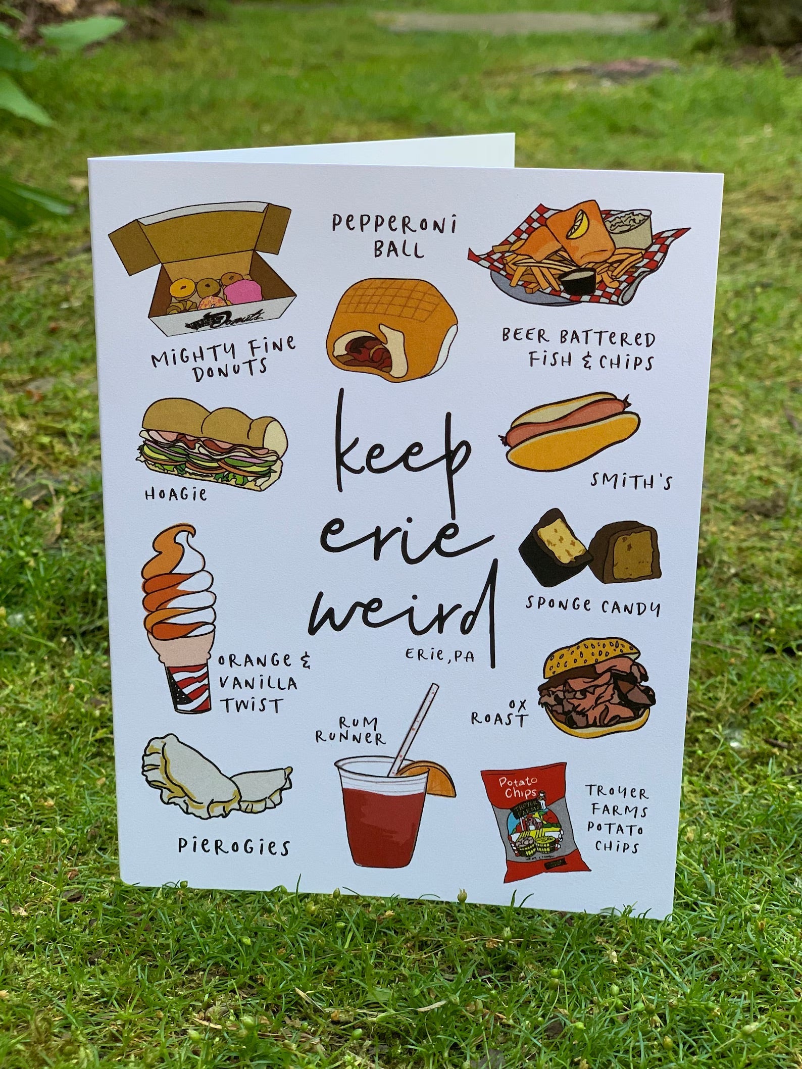 Greeting card with all of Erie's favaorite foods